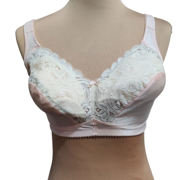 Vanity Fair 36DD vintage 1960s pink lace full coverage soft cup bra USA made - Picture 1 of 6